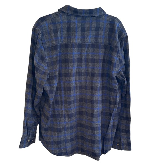 Tallwoods Mens XL Flannel Shirt Blue Charcoal Grey Plaid Button Down Long Sleeve - Picture 3 of 3
